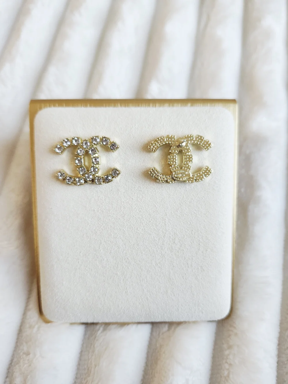 CHANEL Gold CC Logo Crystal Stud Earrings